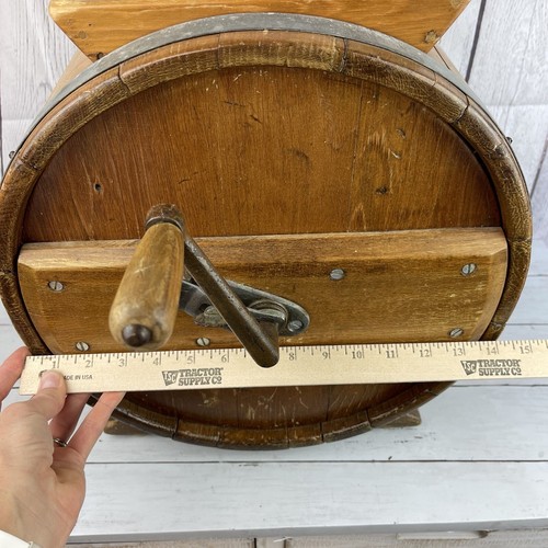 Antique Hand Crank Wood Barrel Cylinder Butter Churn Primitive Farm Tool - Picture 12 of 13