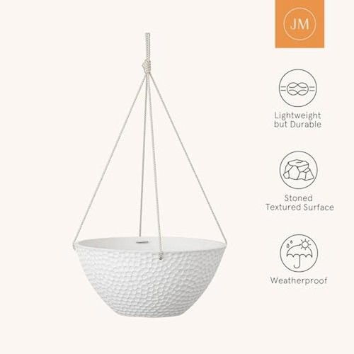 2 Gal Hanging Planters Set W/ Drainage Holes White Stone 13.2 in 2-Pack Plastic - Picture 8 of 8