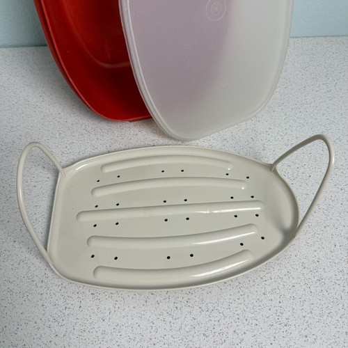 Vtg 3 Piece Tupperware #487 Ham Turkey Flavor Saver Keeper Insert & Lid Paprika - Picture 2 of 5