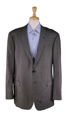 Armani Collezioni Current Silver/Black Woven Wool-Silk 2Btn Sportcoat Blazer 46L