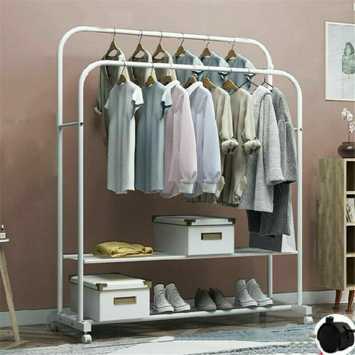 Industrial Pipe Metal Clothes Rail Heavy Duty Garment Hanging Rack Shoe Shelives - Bild 2 von 12