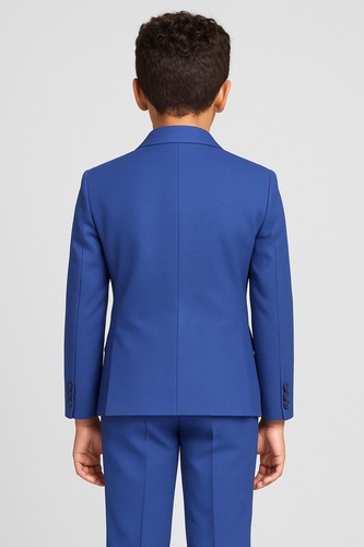 Boys Wool Blend Joe Cooper Royal Blue Tailored Formal Suit 5PC Wedding Prom Set - Picture 2 of 3