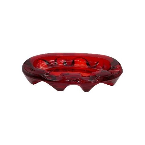 RARE Viking Ruby Red Art Glass Ashtray 3 Notch 8.5" Mid Century Modern 1975 Oval - Picture 3 of 7