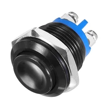 Latching Metal Push Button Switch 16mm 1NO SPST Black, High Round Head, 1pcs