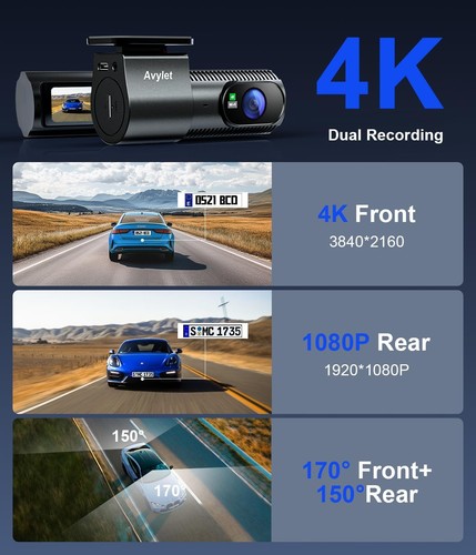 Cámara de tablero delantera y trasera, 4K/1080P integrada 5G WiFi APP cámara de tablero para automóviles GPS - Imagen 7 de 9