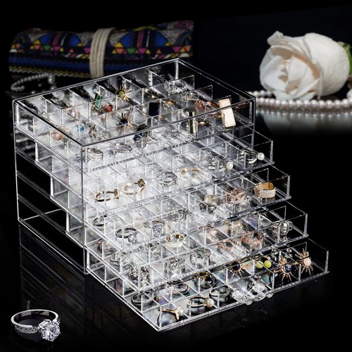 Earring Storage Box Organizer Acrylic Jewelry Storage Box Holder 5 Drawers - Picture 6 of 9