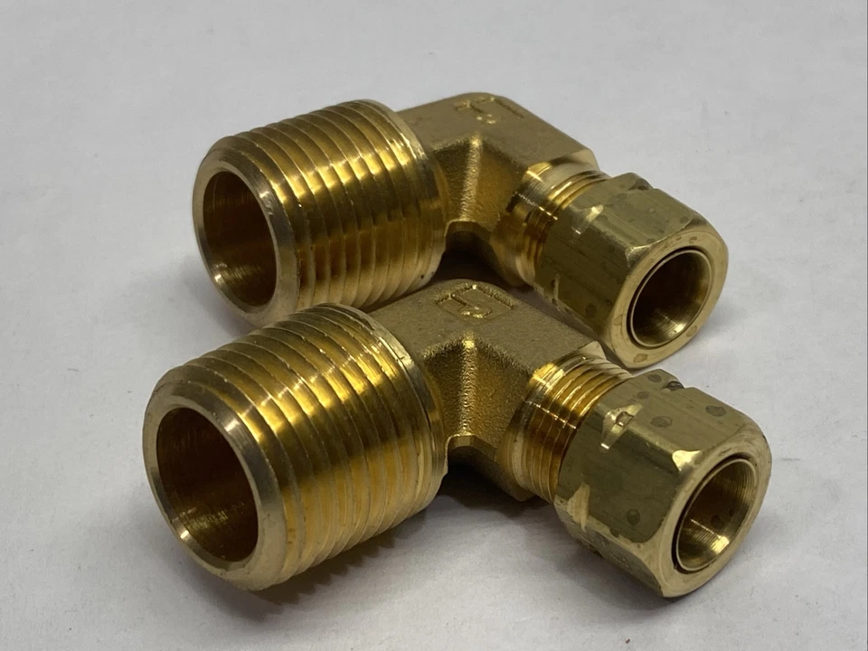 Parker 169CA-6-8 Brass Compression Elbow Fitting 3/8" Tube OD 1/2" NPT LOT OF 2 - Image 3 of 4