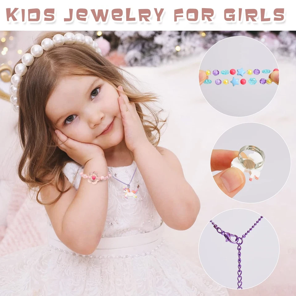 Lorfancy 18件装儿童珠宝女孩手链项链戒指套装幼儿Un — 第 4/4 张图片