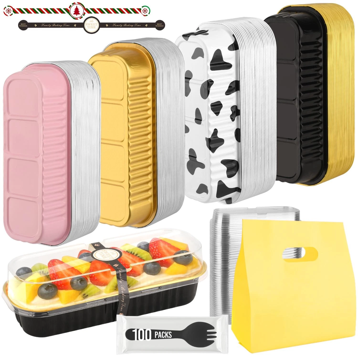 Mini Loaf Pans With Lids and Spoons, 100 PCS 6.8oz Mini Cake Pans for Baking,...