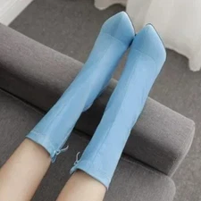 Stylish Blue High Heel Ankle Boots for Women – Pointed Toe Zipper Booties 👠
