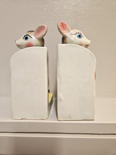 Vintage 50er/60er Jahre japanische handbemalte Paar seltene Hirsch Rehkitz Figur Buchstützen - Bild 8 von 9