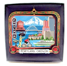 Portland Oregon Ornament Famous City Landmarks, Multicolored Brass Travel Gift