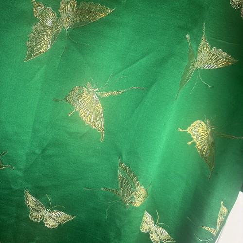 VTG Silk Emerald Green Asian Robe Kimono Embroidery Shimmer Butterfly Japan Made - Picture 11 of 16