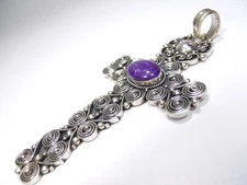 LARGE VINTAGE HANDMADE FILIGREE ORNATE CROSS PENDANT CHARM STERLING SILVER 925 .