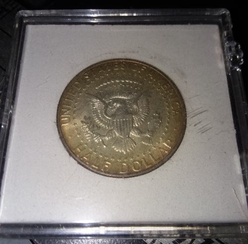 VINTAGE J.F.K. JFK John F Kennedy 1964-D Half Dollar Rainbow Toning in case - Picture 2 of 2