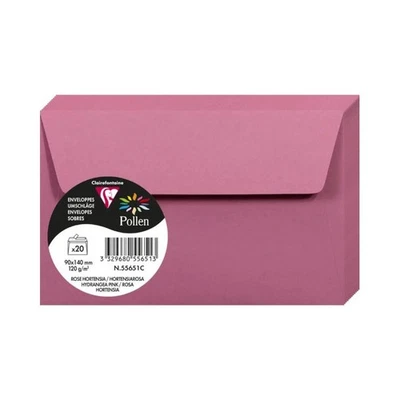 Enveloppes - Format rectangle - 90x140mm - Pollen - Rose hortensia - 20 unités - - Photo 1/3