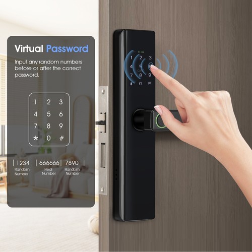 Cerradura de puerta inteligente, entrada de 6 vías, huella digital/código/llave/NFC, Wi-Fi Tuya - Imagen 7 de 16