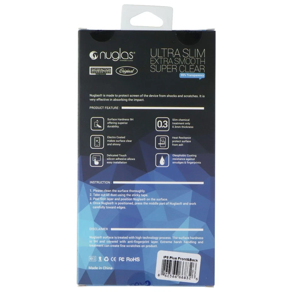 Nuglas Crystal Clear Tempered Glass (Front + Back) for iPhone 8 Plus - clear - Image 2 of 2