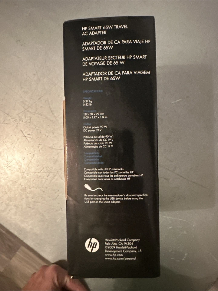 Подлинный тонкий дорожный адаптер питания переменного тока HP 65 Вт 574487-001 - HSTNN-DA14 - открытая коробка - Изображение 4 из 4