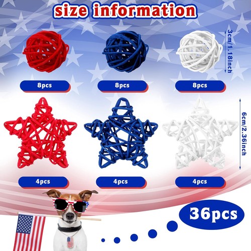 Yulejo 36 Pieces 4th of July Vase Filler for Home Decor Blue, Red, White - Bild 3 von 7