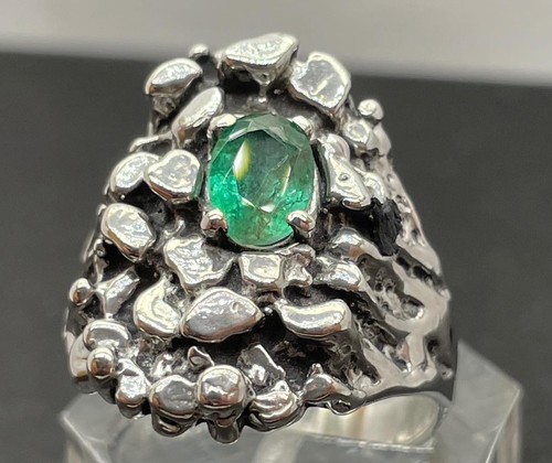 .86 CT NATURAL EMERALD .925 STERLING SILVER MENS NUGGET RING SZ 9.75 10GR - Picture 6 of 10