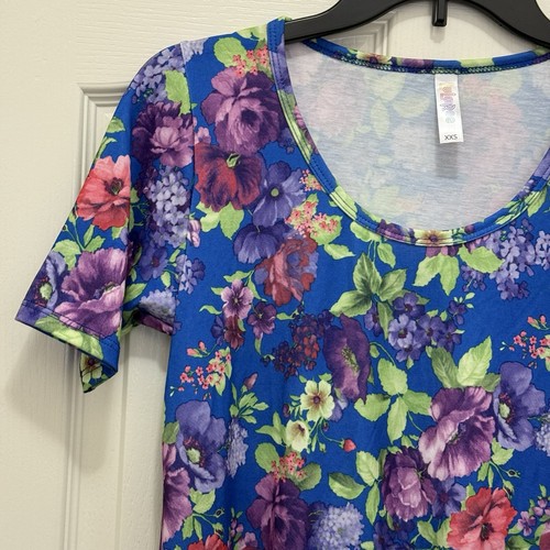 Top donna LuLaRoe taglia XXS 2XS perfetto t-shirt tunica blu floreale nuovo con etichetta - Foto 5 di 12