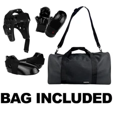 Black Martial Arts Gear Head Hand Feet guard Taekwondo Karate Sparring Foam Set