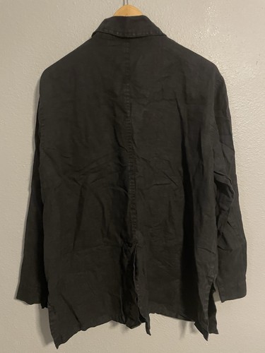 Chicos Womens Top Size 3 US XL Black Linen Button Up Pockets Modern Lagenlook - Picture 2 of 7