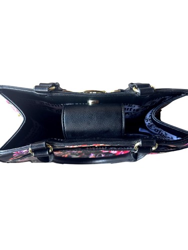 Juicy Couture Medallion Floral Satchel Tote Black Multi Color Purse Gold Logo - Picture 8 of 16