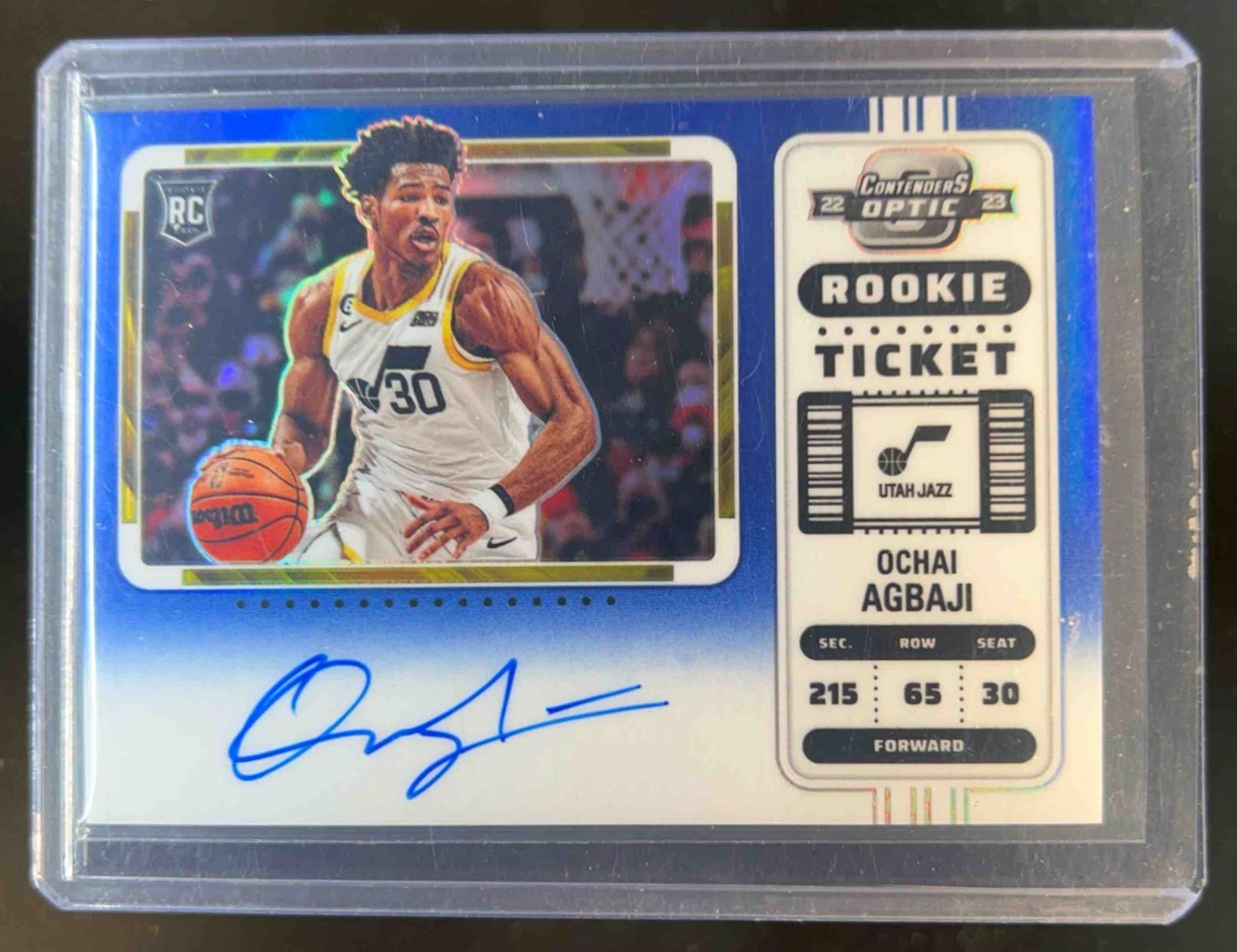 2022-23 Contenders Optic Ochai Agbaji RC Blue Rookie Auto #20/49