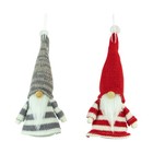 Northlight Set of 2 Red and Gray Striped Gnome Plush Christmas Ornaments 6.25"