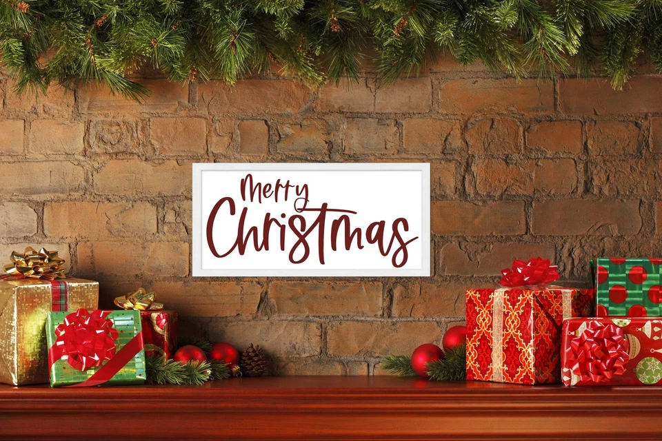 Rojo y Blanco Feliz Navidad 9.5" x 18.5" Enmarcado Navidad Decoración de Pared Arte Impresión Foto 3 de 4