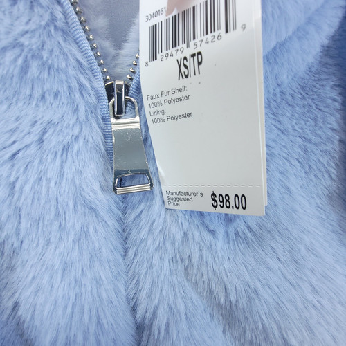 Philosophy Blue Faux Fur Hooded Soft Fuzzy Warm Bomber Jacket Size XS NWT - Picture 4 of 7