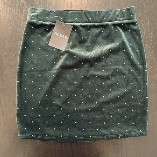 Forever 21 Velvet Mini Skirt Small Green Gold Studded Bodycon Party NWT - Picture 11 of 11
