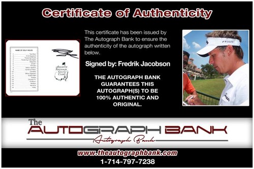 Tarjeta de puntuación Fredrik Jacobson auténtica firmada PGA Masters con certificado autografiado A0002 - Imagen 2 de 2