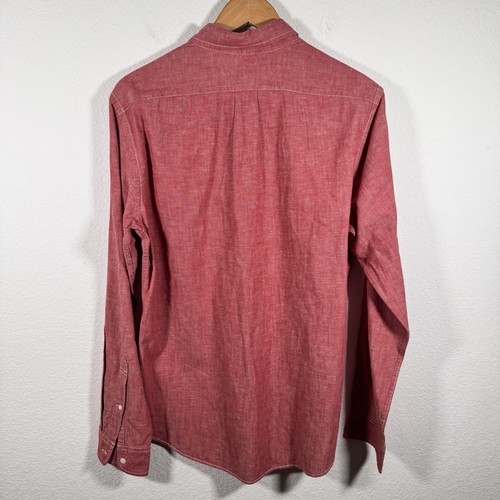 J.Crew Camicia Slim Fit con Bottoni Rosso Chambray Misto Cotone Lino | Uomo M - Foto 2 di 7