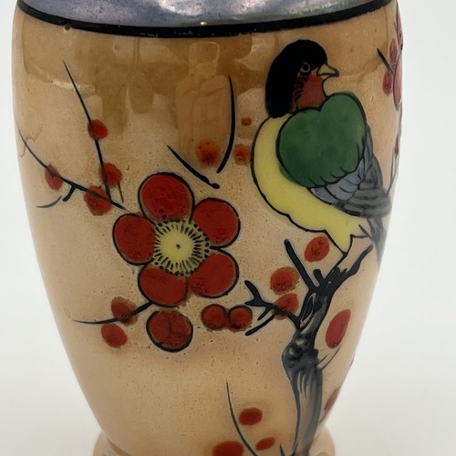 Vintage Japanese Peach Lusterware Miniature Vase Hand Painted Bird 3.75" - Picture 9 of 11