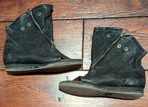 A.S. 98 Brielle Peep Toe Bootie Black Leather Metal Snaps Asymmetrical Zip - 41 - Picture 10 of 23