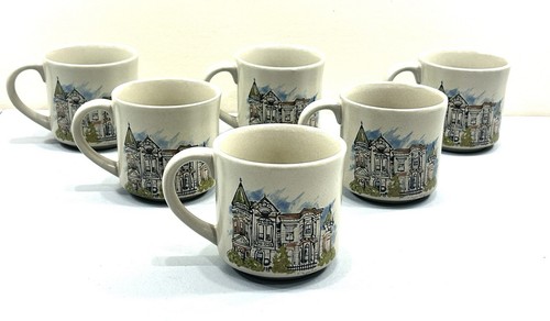 Vintage Steingut Becher mit viktorianischen Häusern San Francisco 6er Set - Bild 3 von 22