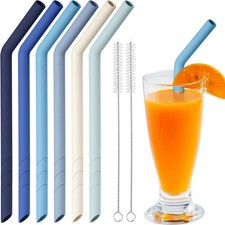 NiHome 6PCS Extra Wide Reusable Bent Silicone Straws for Boba