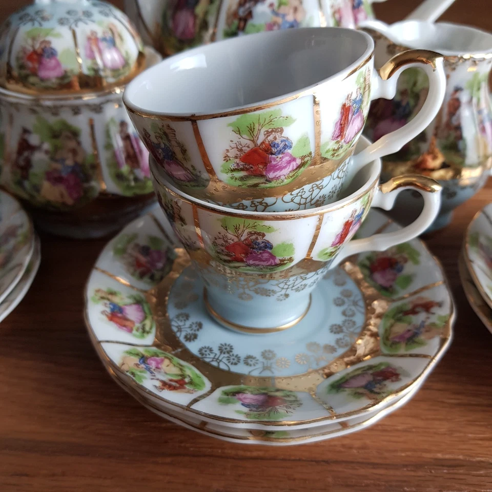 Old mocha coffee service porcelain love motifs Fragonard 6 people Bavaria - Image 2 of 4