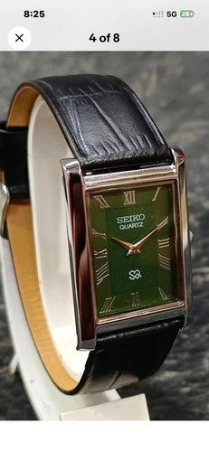 Vintage Seiko Slim Tank Quartz Men Green Dial Dress Watch