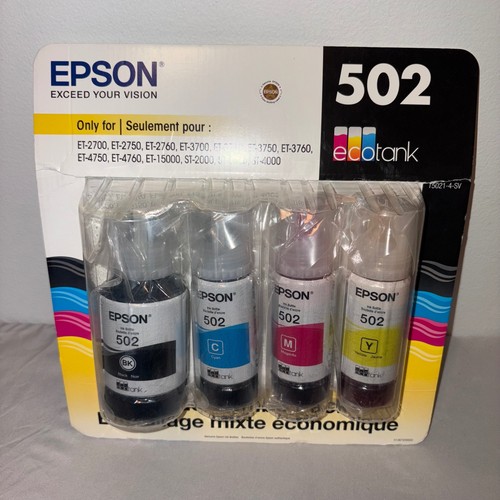 Epson 502 EcoTank Ink Bottles - Black Cyan Magenta Yellow - New Sealed - 第 1/4 張圖片