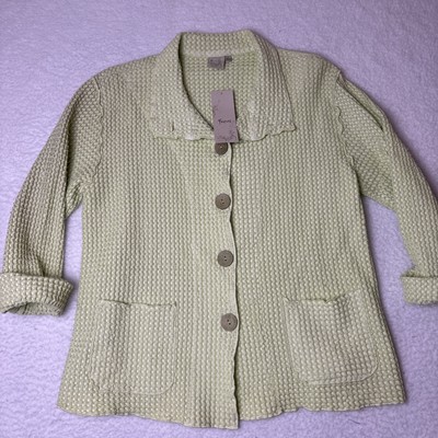 Focus Casual Lagenlook Jacket Lime Green Shacket Crinkle Waffle Knit Size S NWT