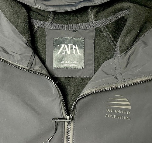 Zara Rain Jacket Rain Repellent Youth Kids Size 6-7 Black Fleece Lined NWT - Picture 2 of 9
