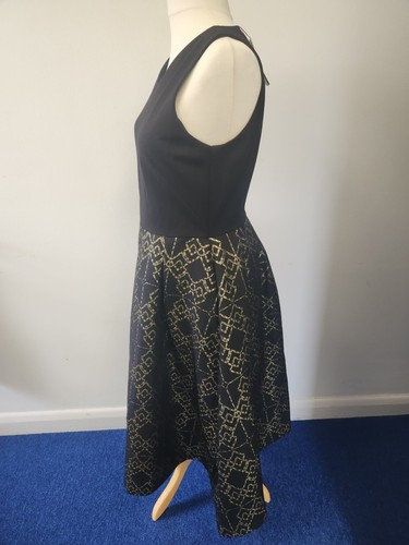 Ted Baker Black Gold Geometric Pattern Midi Bodycon Dress Size 4 UK Elegant - Picture 4 of 7