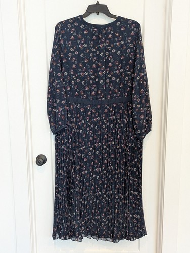 Coldwater Creek 2x Navy Floral Long Pleated Dress Sheer Cottagecore Country - Picture 10 of 14