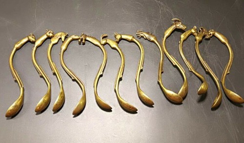 12 Pc Chinese Old Brass Handcarved Twelve Chinese Zodiac Signs Spoon Statue 21 - Picture 3 of 5