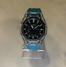 Custom Casio G-Shock GA-2100 Clear Case Teal/Blue Strap Modded - Brand New Case