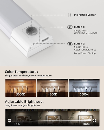 3 Pack 7” Motion Sensor Light Indoor, Wireless under Cabinet Lighting, 30 LED Re - Bild 3 von 12
